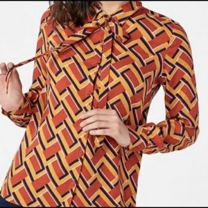 JustFab Retro Bow Long Sleeve Blouse